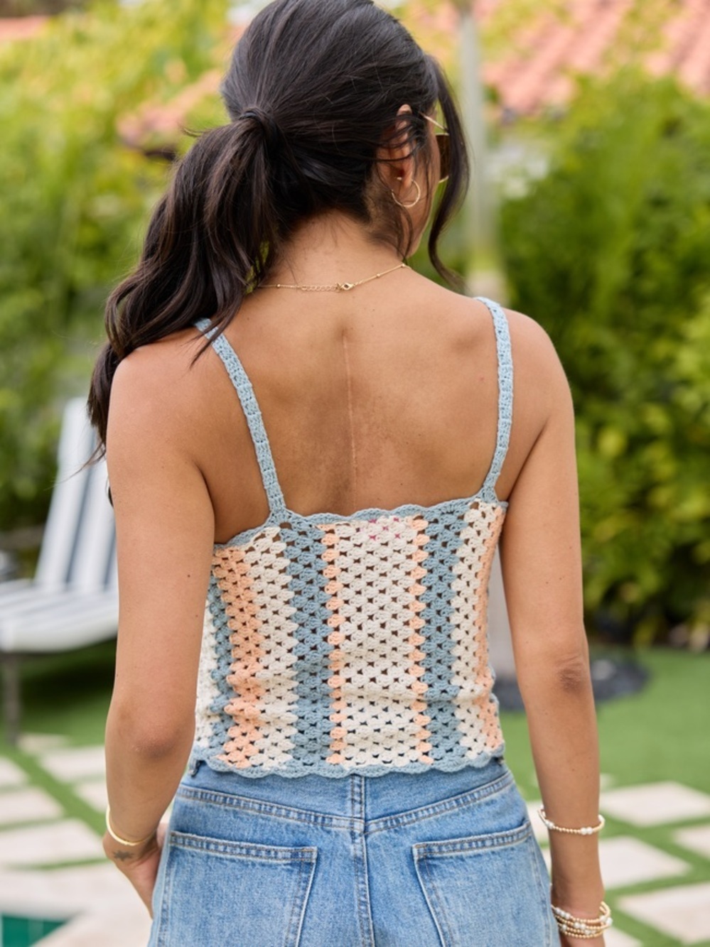 Crochet Knit Tank Top – Cottagecore Boho Button Front Cami - Picture 2 of 7